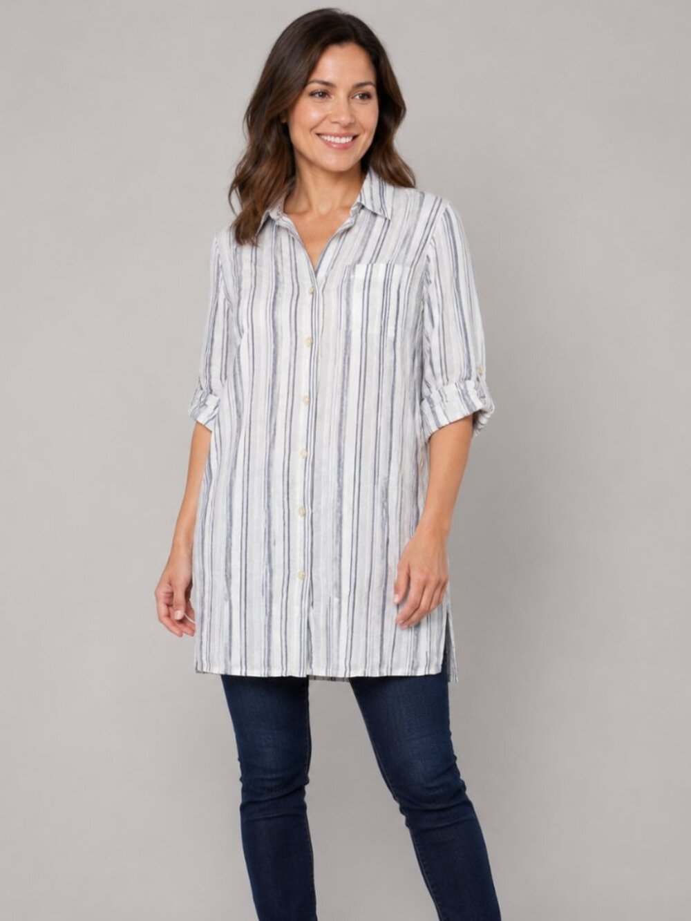NWT Club Z Collection Women’s L Blue White Striped Tunic Shirt Dress Cover-Up